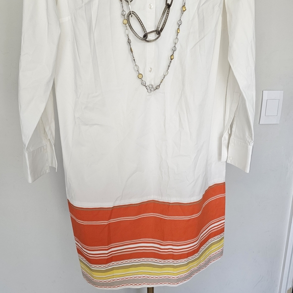 Ann Taylor White Collared Shirt Dress w/Orange HemlinCotton Blend Career Casual - Picture 8 of 15